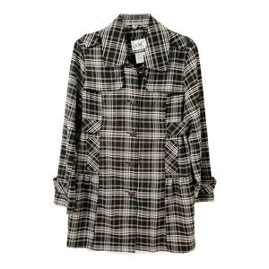 Live A Little Plaid Mid-length Light Weight Trench Coat Rounded Collar Pockets